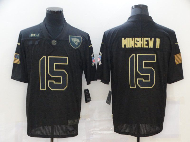 Men Jacksonville Jaguars #15 Minshew ii Black gold lettering 2020 Nike NFL Jersey->denver broncos->NFL Jersey